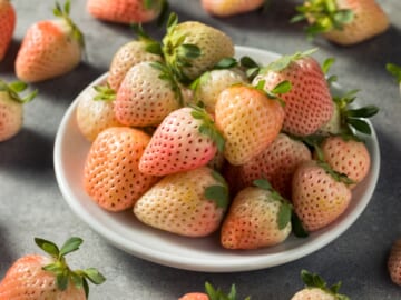 Organic Raw Pink Pineberries Strawberry in a Bowl